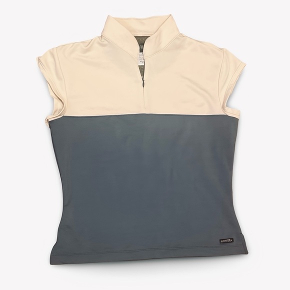 Athleta Size Medium Colorblock Sleeveless Shirt Beige and Blue - Picture 1 of 4